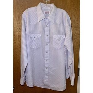 Vintage Wrangler Western Men White Stripe Pearl Snap Long Sleeve Shirt 18x35 EUC